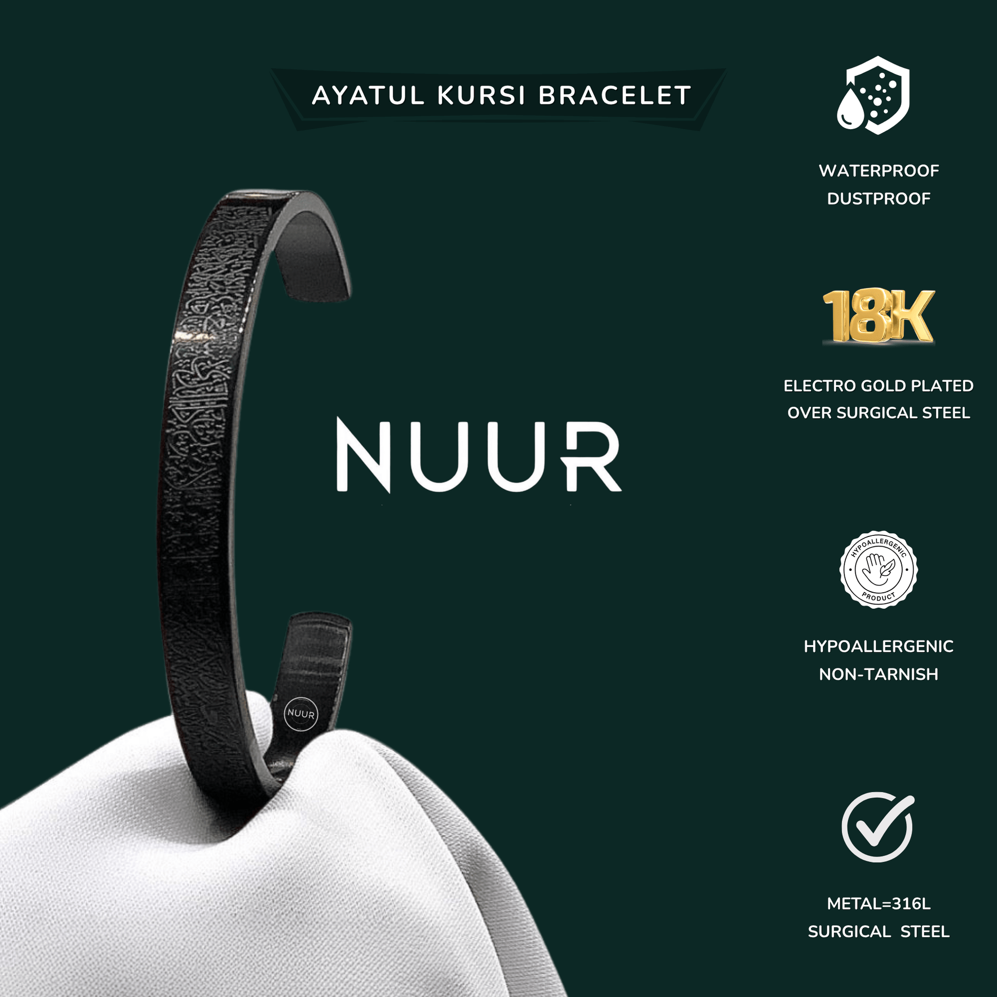 NUUR Ayatul Kursi Bracelet – 18K Gold Plated, Non - Tarnish | Gift - Ready Islamic Jewelry - NUUR | Islamic Jewelry