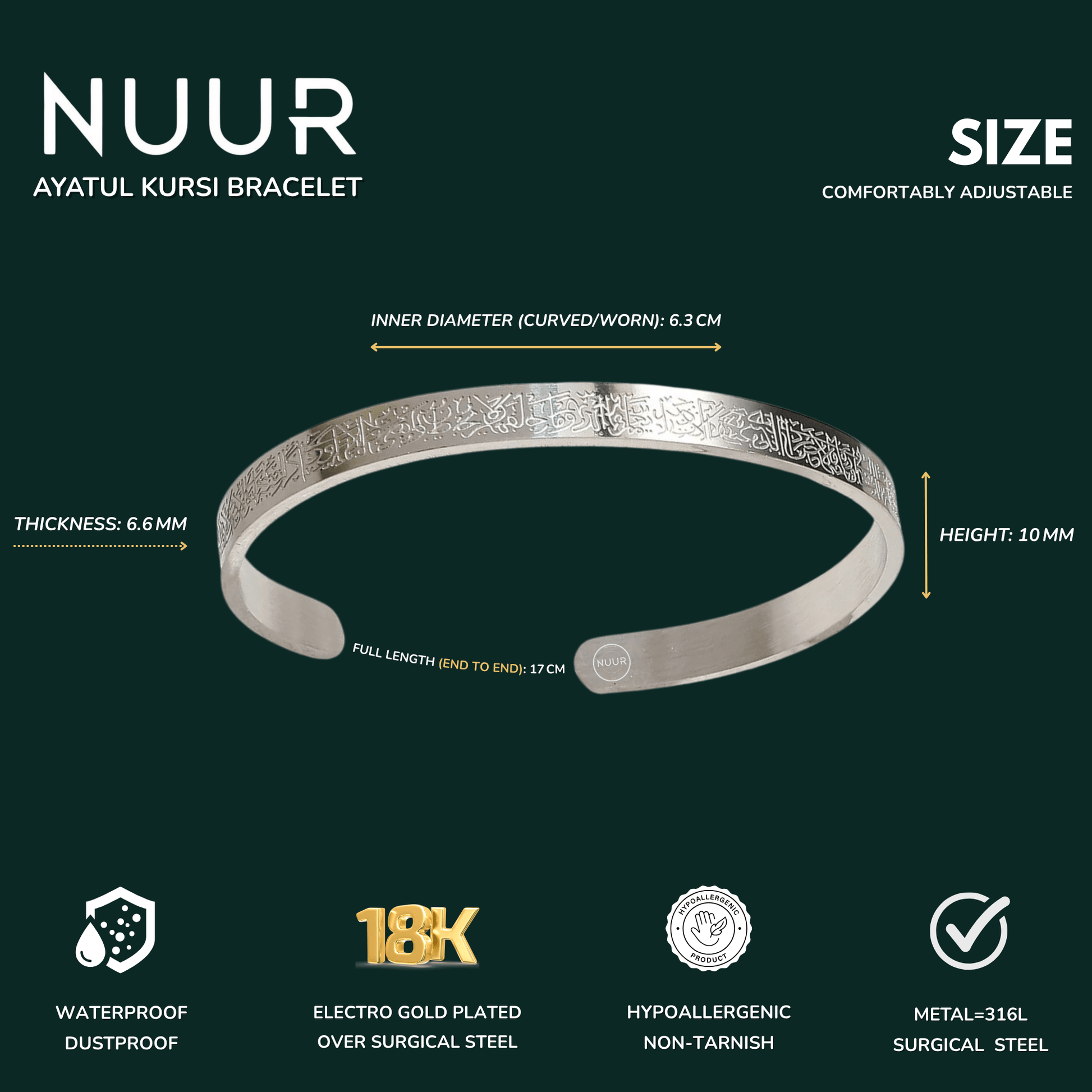 NUUR Ayatul Kursi Bracelet – 18K Gold Plated, Non - Tarnish | Gift - Ready Islamic Jewelry - NUUR | Islamic Jewelry