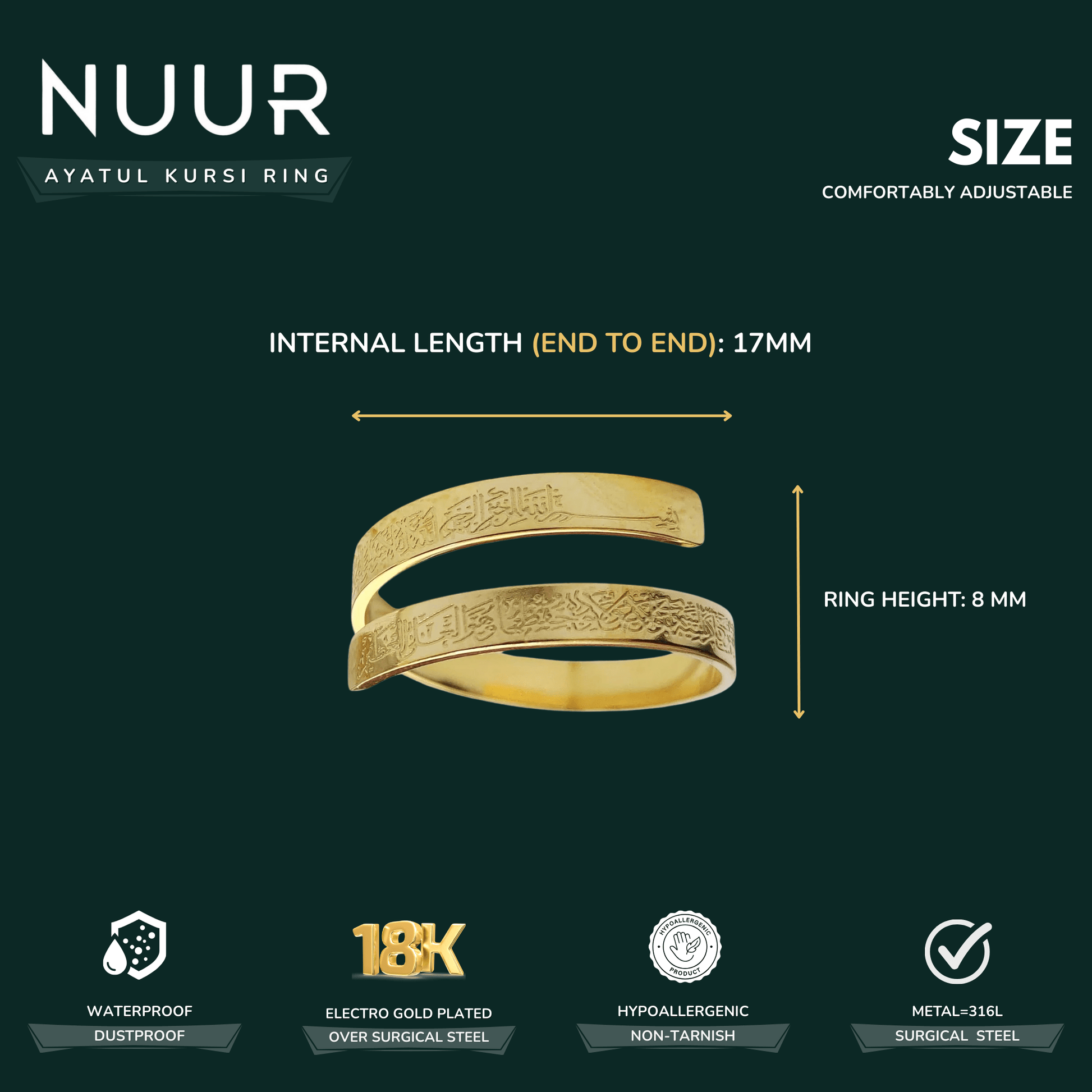 NUUR Ayatul Kursi Bracelet & Ring Set – 18K Gold Plated, Non - Tarnish | Gift - Ready Islamic Jewelry - NUUR | South Africa | Official Store