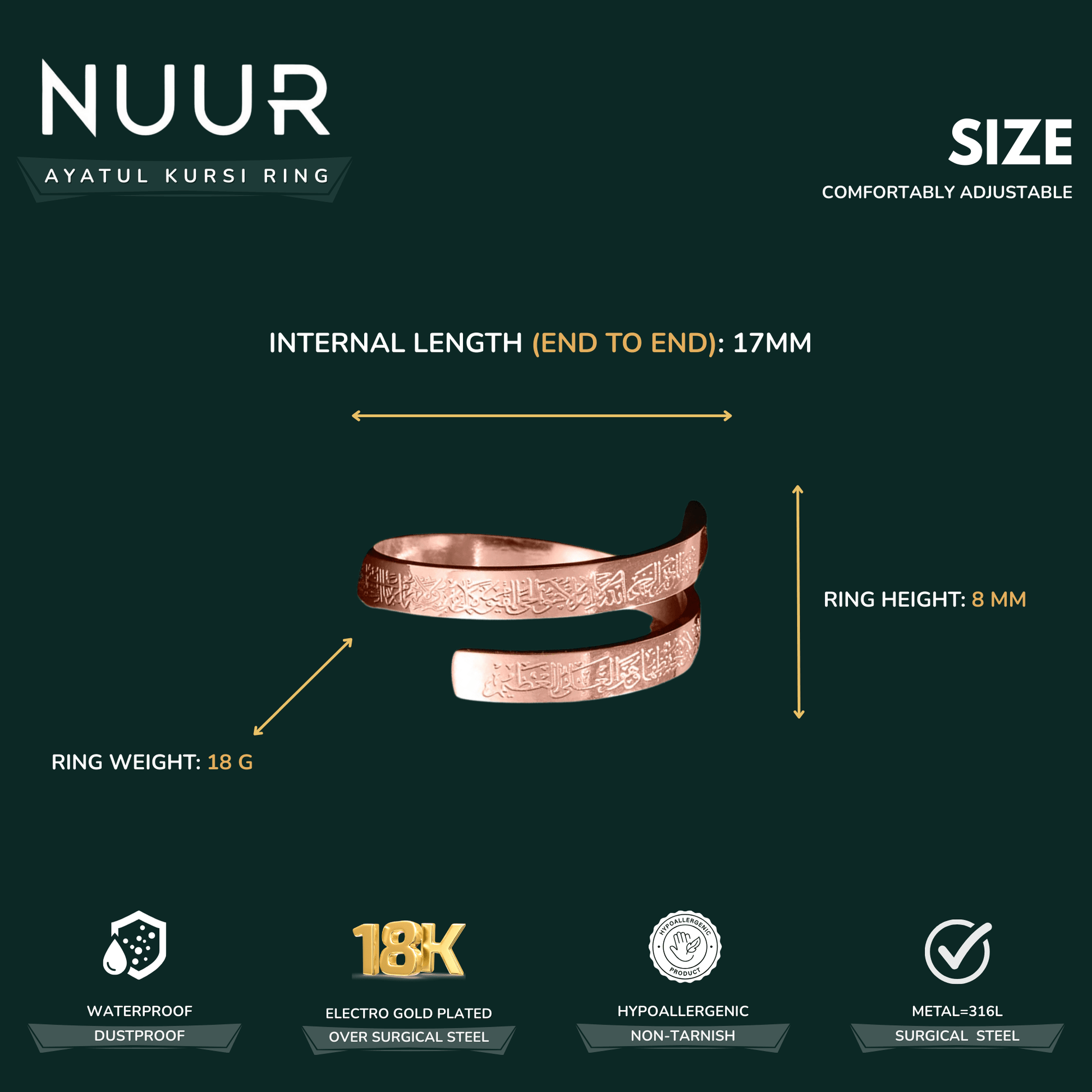 NUUR Ayatul Kursi Bracelet & Ring Set ( Rose Edition ) - NUUR | South Africa | Official Store