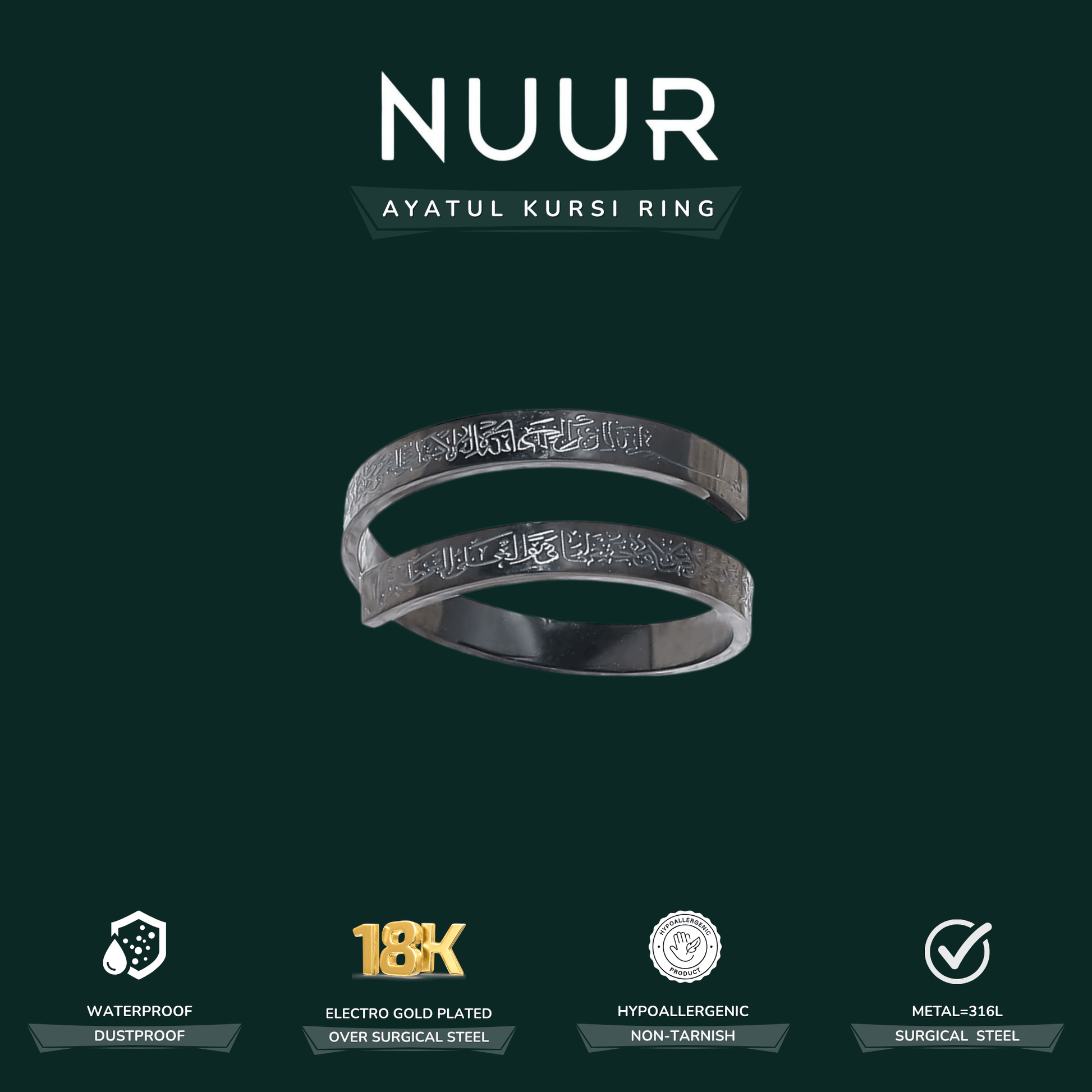 NUUR Ayatul Kursi Ring – 18K Gold Plated, Non - Tarnish | Gift - Ready Islamic Jewelry - NUUR | Islamic Jewelry