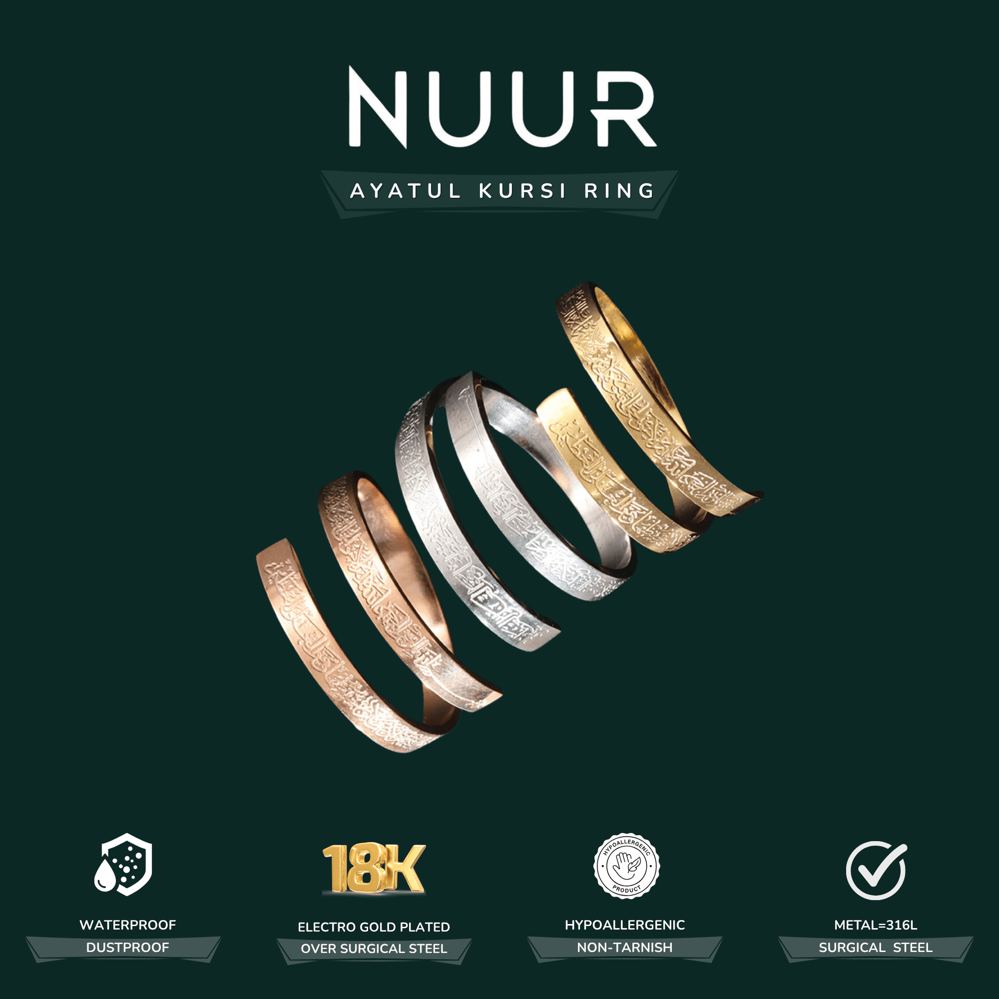 NUUR Ayatul Kursi Ring – 18K Gold Plated, Non - Tarnish | Gift - Ready Islamic Jewelry - NUUR | Islamic Jewelry