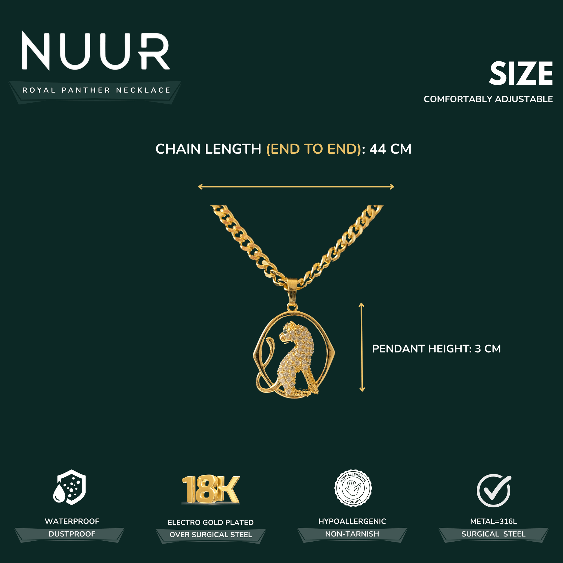 NUUR Royal Panther Necklace – 18K Gold Plated, Non - Tarnish | Gift - Ready Luxury Jewelry - NUUR | South Africa | Official Store