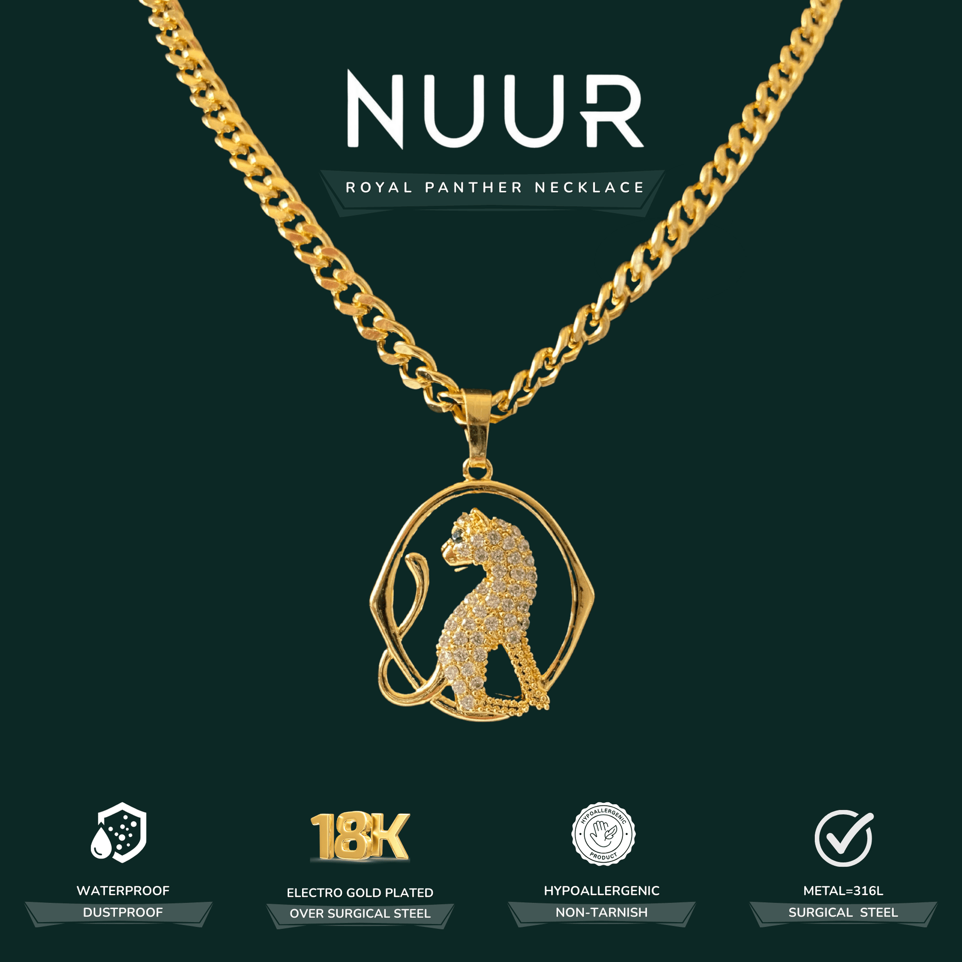 NUUR Royal Panther Necklace – 18K Gold Plated, Non - Tarnish | Gift - Ready Luxury Jewelry - NUUR | South Africa | Official Store