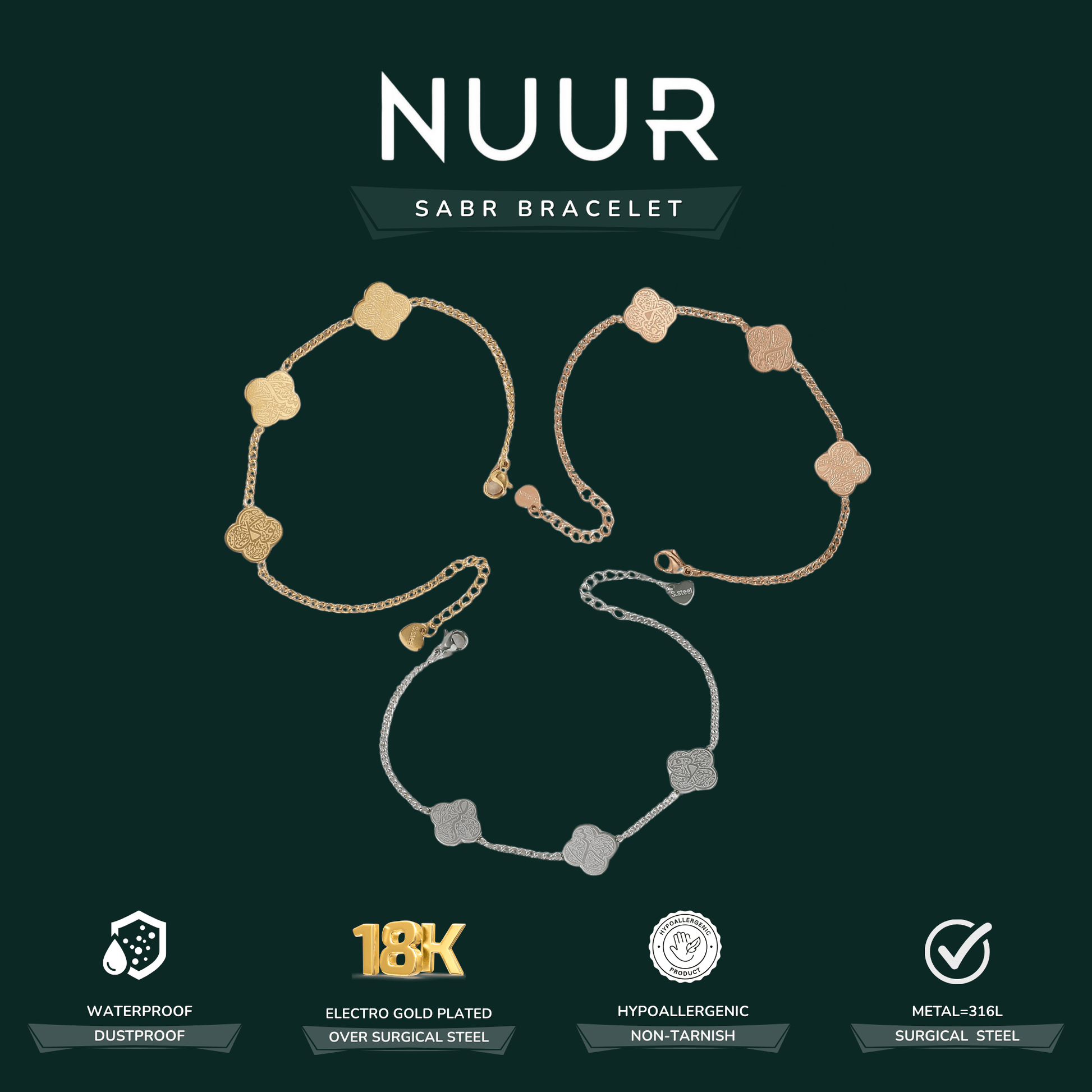 NUUR Sabr Bracelet – 18K Gold Plated, Non - Tarnish | Gift - Ready Islamic Jewelry - NUUR | Islamic Jewelry