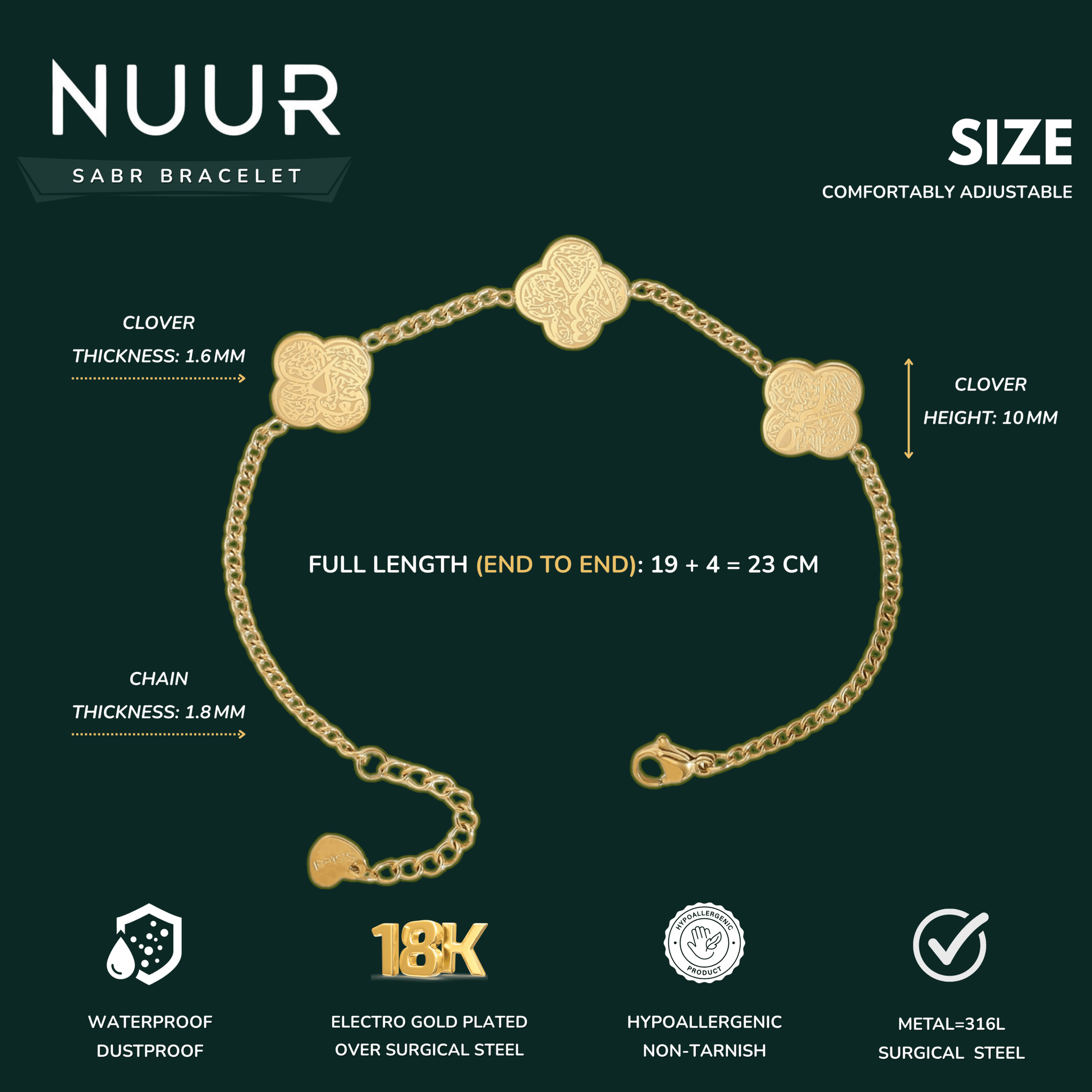 NUUR Sabr Bracelet – 18K Gold Plated, Non - Tarnish | Gift - Ready Islamic Jewelry - NUUR | Islamic Jewelry