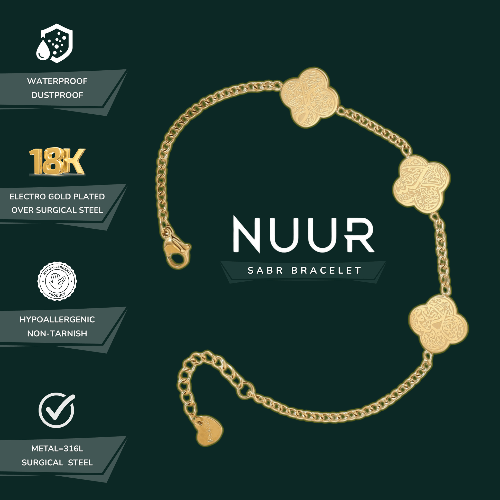 NUUR Sabr Bracelet – 18K Gold Plated, Non - Tarnish | Gift - Ready Islamic Jewelry - NUUR | Islamic Jewelry