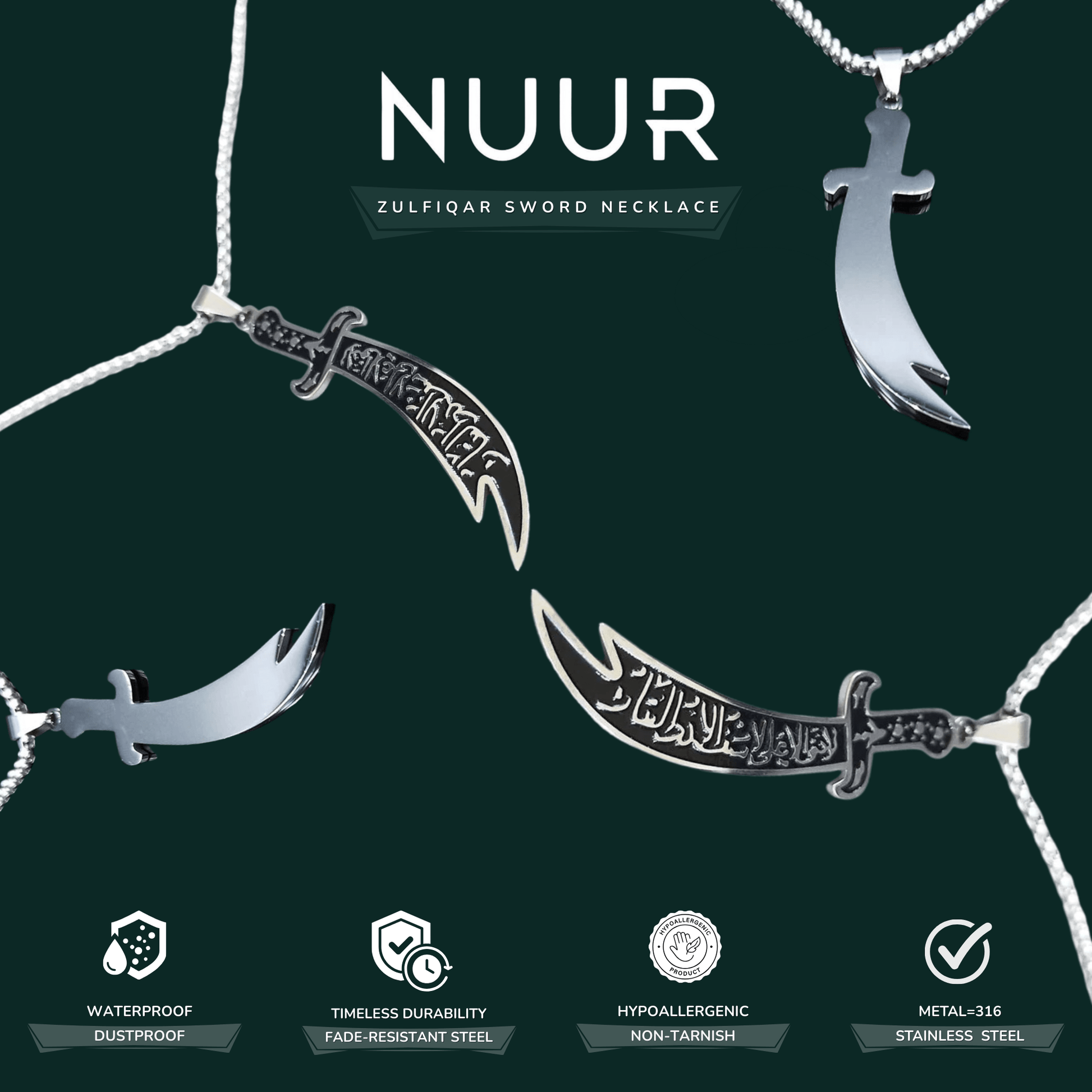 NUUR Zulfiqar Sword Necklace – Stainless Steel, Non - Tarnish | Gift - Ready Islamic Jewelry - NUUR | South Africa | Official Store
